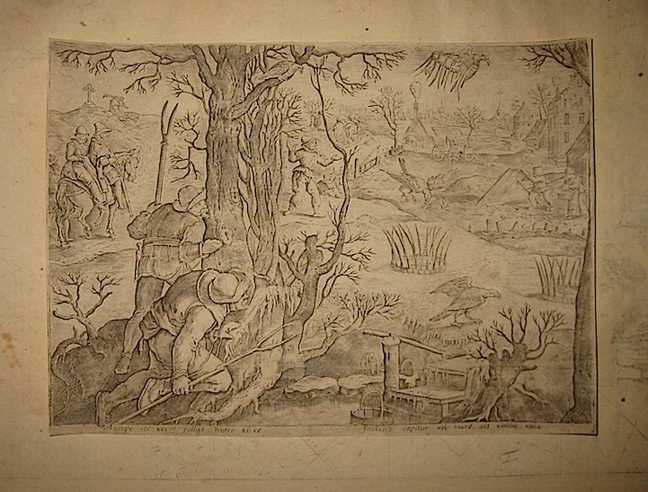 Valeggio Francesco  Aucupe sic verso fallaci Buteo visco, Inclusis capitur vel mure aut vimine rana 1675 Venezia